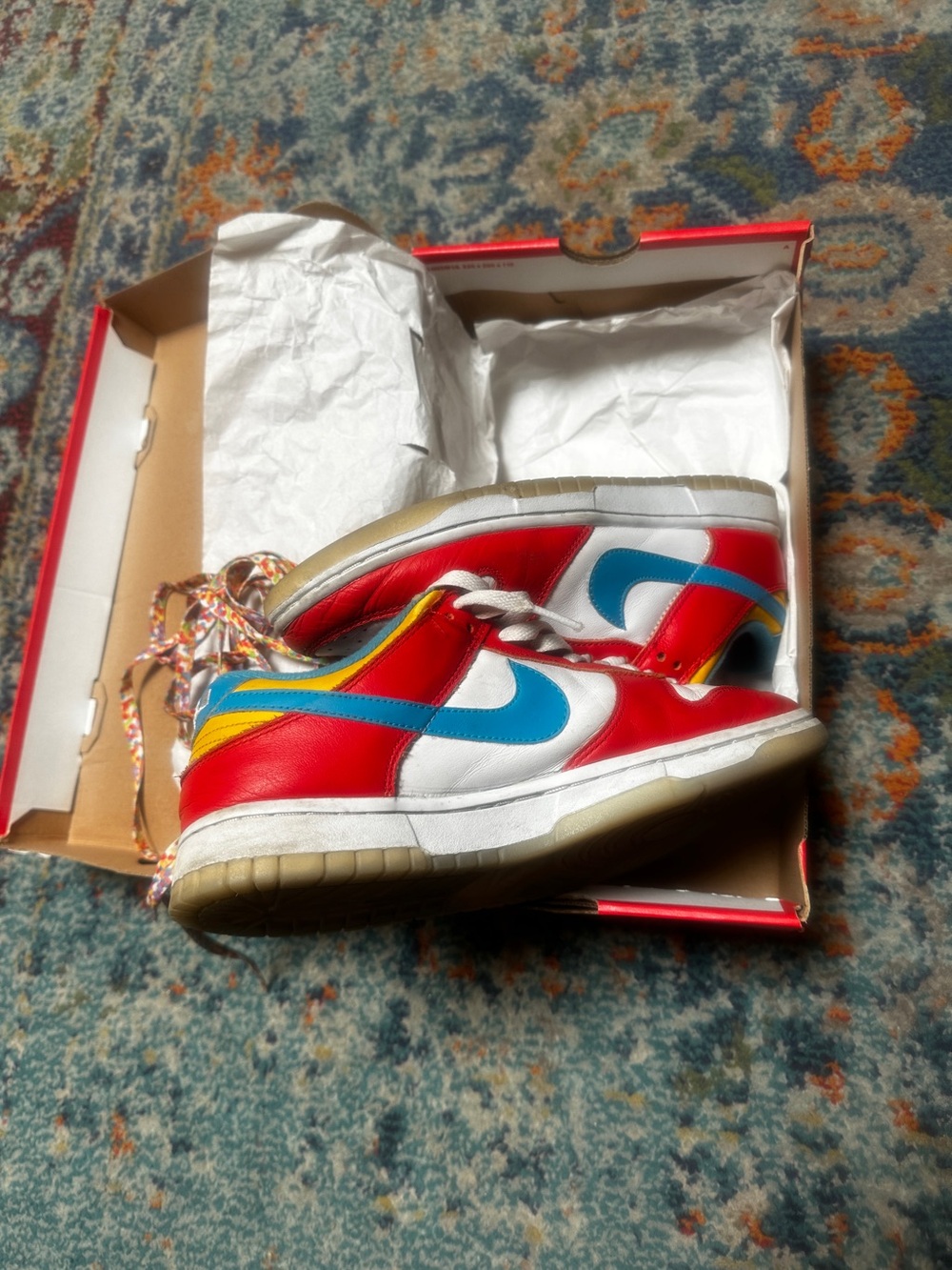 Nike Low-Top Sneakers in Red, White & Blue with Yellow Accents